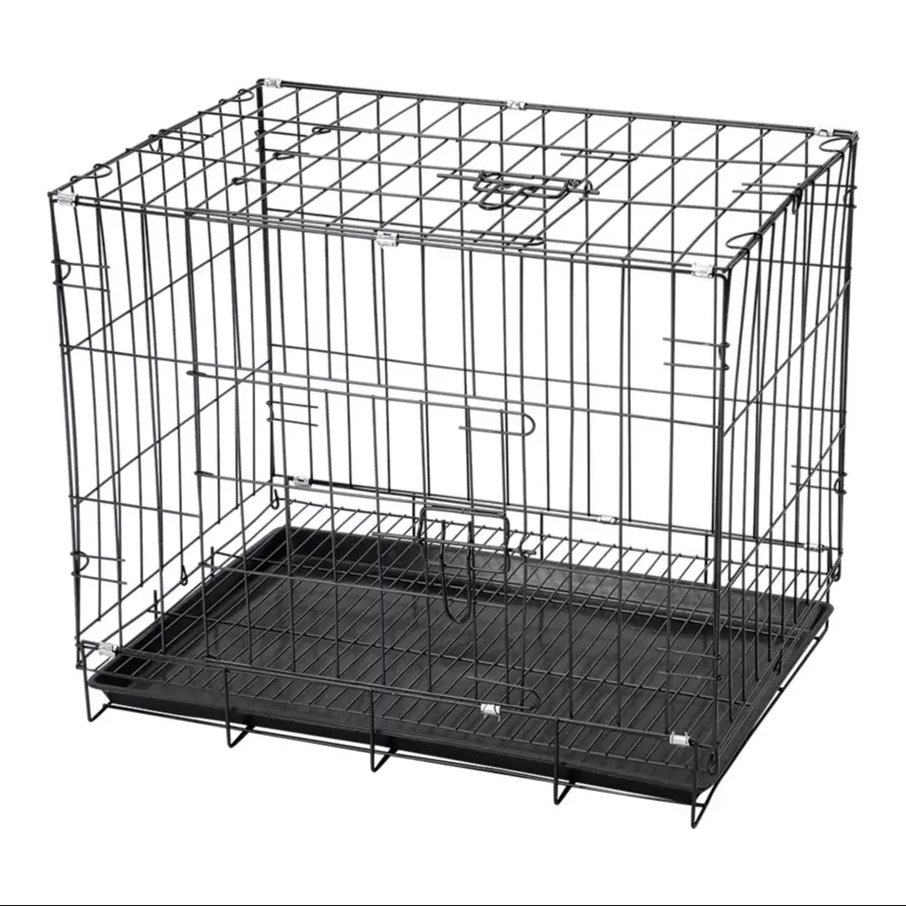 2 Doors Wire Dog Puppy Crate Cat Cage with Plastic Tray W 50 cm