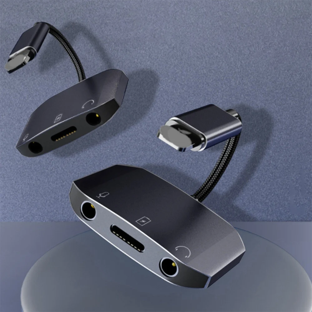 3-In-1 for iPhone Converter 3.5mm Microphone Headphone Adapter for Live Call PD Fast Charge Live Monitoring U Shield