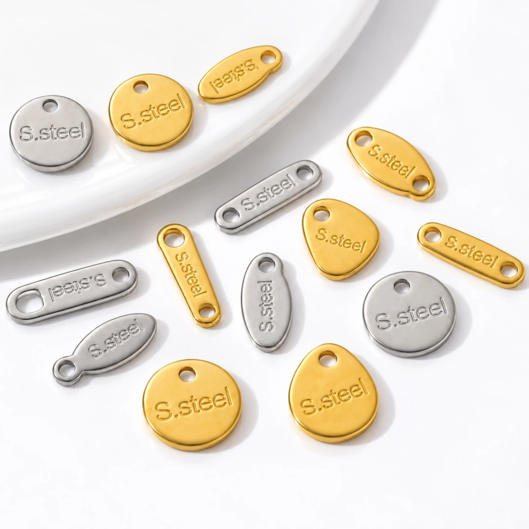 50pc Stainless Steel 18K Gold Pvd Plated Oval Charm Pendant Small Extend Chain Tag DIY Designer Jewelry Making Findings