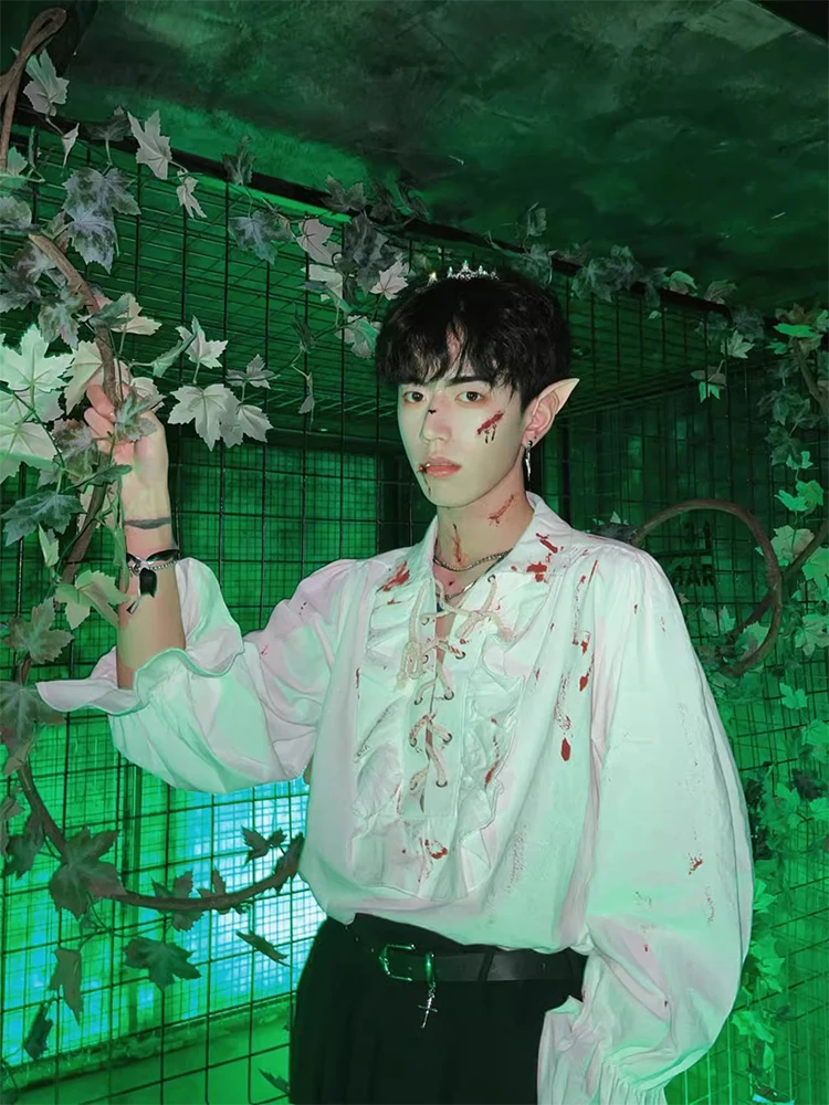 

St Punk loween mid Century Court Sle Men's irt Loose Fit Long Sve Collar Polyester Fiber Casual Wear