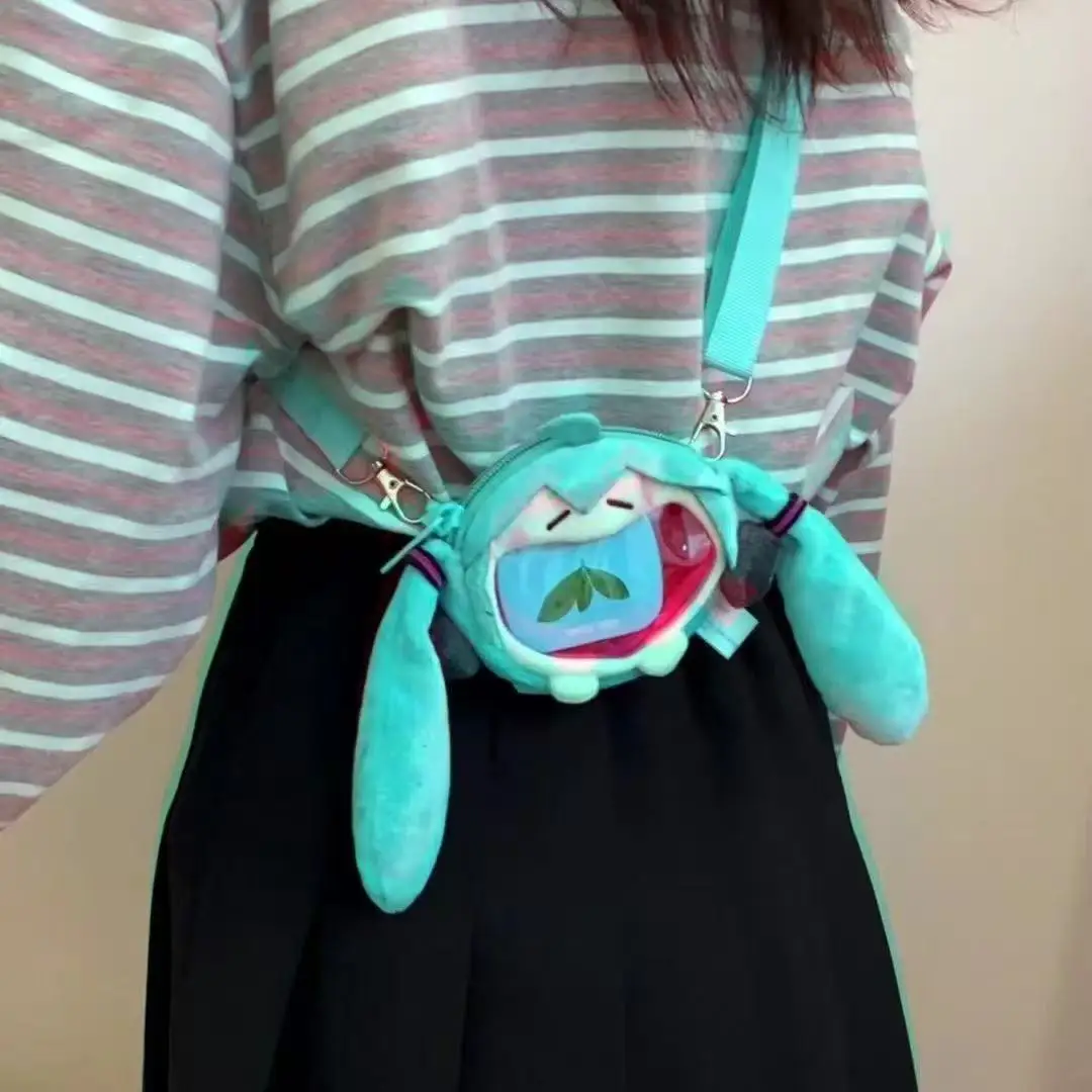 Hatsune Miku Coin Purse Women Shoulder Bag Cartoon Kawaii 14cm Headphone Bag Plush Pain Bag Crossbody Bag Keychain Girl Gift image 2