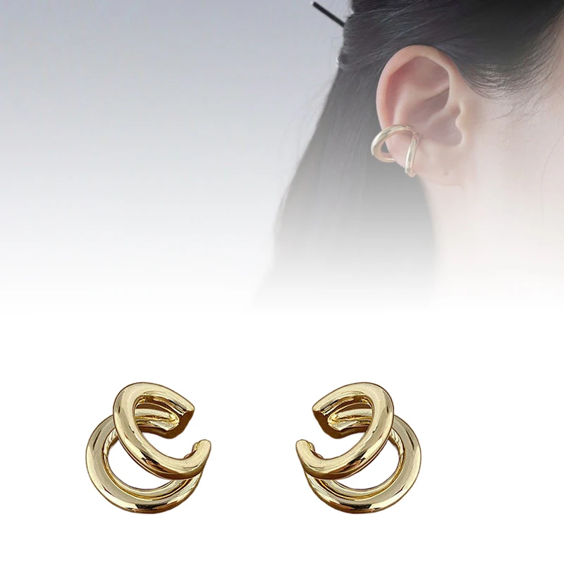 Fake Piercing Earcuff Double Circle Ear Cuff Faux Earrings For Women Man Hiphop Vintage Cuffs Earclips Accessories Korean