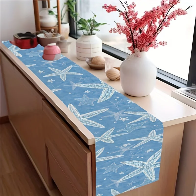 1pc Tropical Ocean Beach Table Runner for Family Dinners Linen Materia Kitchen Thanksgiving Outdoor Garden Party Accessory