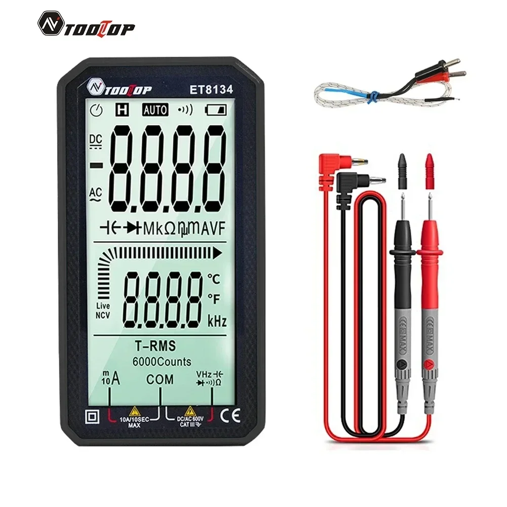 TOOLTOP ET8134 Smart True RMS Digital Multimeter 4.7 Inches Large Screen Automatic + Manual Measure DC/AC Resistance Diode Test