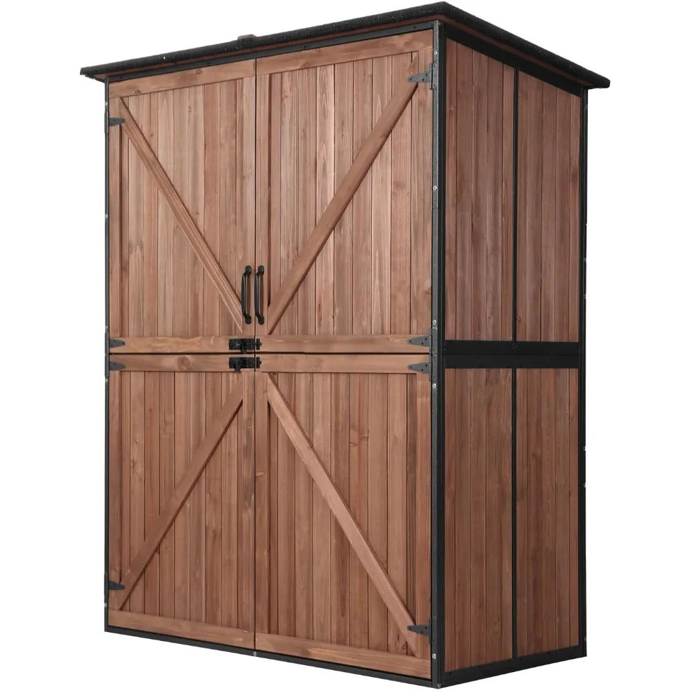 

Outdoor Storage Shed Upgraded with Strong Metal Frame, Garden Tool Cabinet with Adjustable Shelves