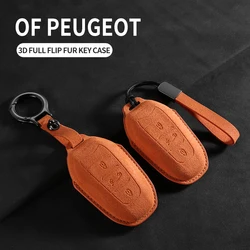 Leather Car Key Case Cover For Peugeot 308 408 508 Citroen C4L C6 C3-XR Picasso DS3 DS4 DS5 Shell Keychain For Peugeot