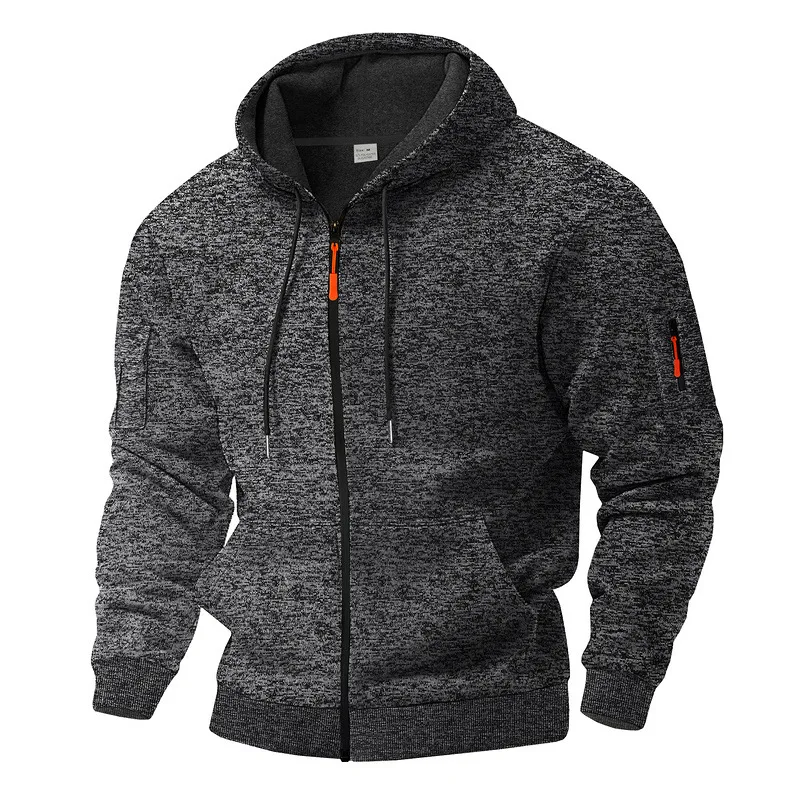 Heavy fleece men's jacket winter retro tooling pocket hooded zipper sports sweater men