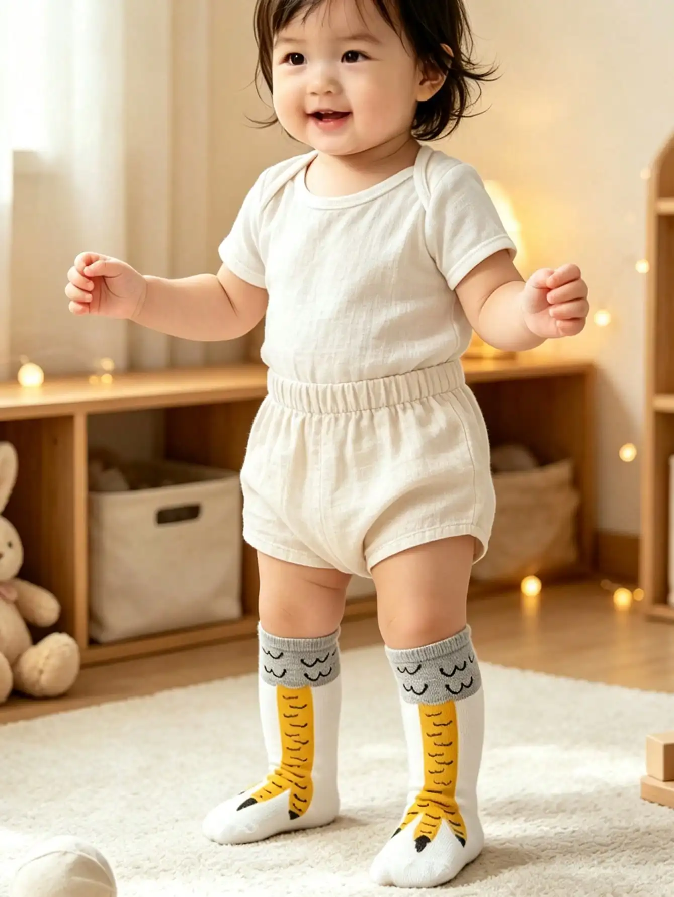 3Pairs Kids Funny Chicken Feet Knee High Socks 1-8Y 3D Animal Print Novelty Casual Party Soft Stretchy Toddler Mid Calf Socks