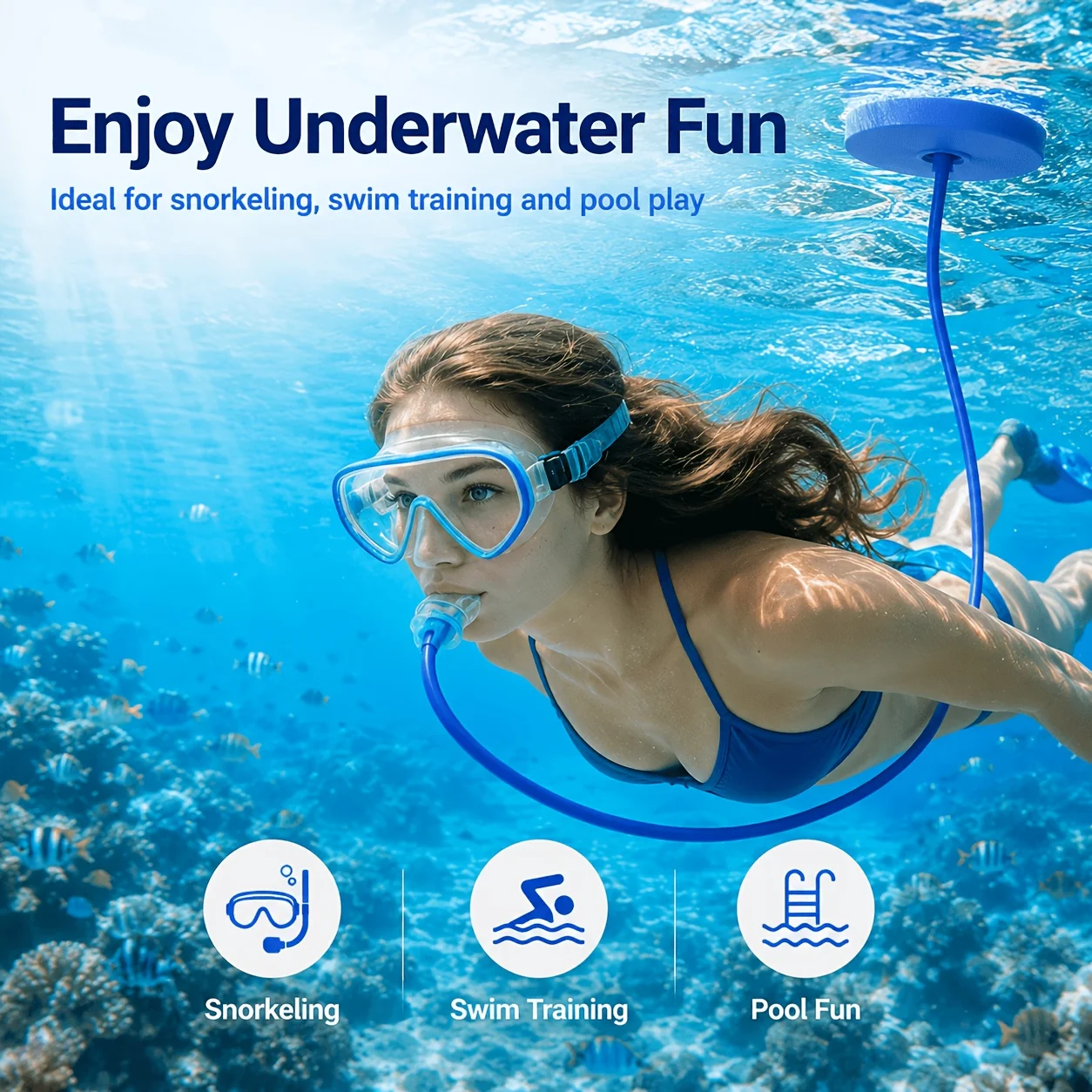 Diving Surface Float Hose Tangle-Free Snorkel Breathing Tube with High Visibility Float Disc Snorkeling Freediving Underwater