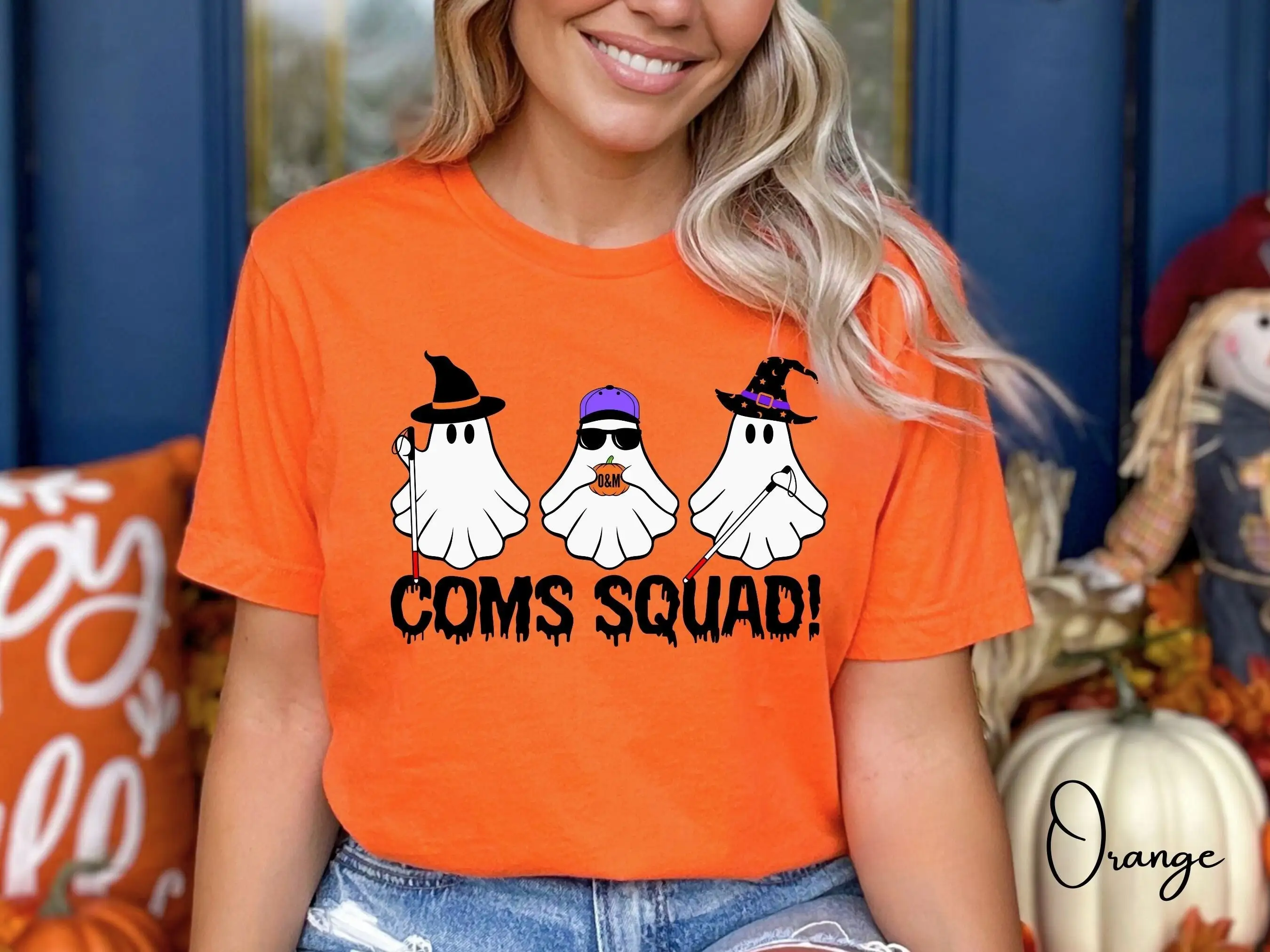 Coms Squad Halloween T Shirt Orientation And Mobility Blind Traveller White Cane Sped Para O M Group Matching