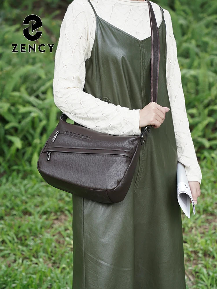 

Zency Women Shoulder Crossbody Bag Soft Genuine Leather Ladies Handbag with Many Pockets Zipper Cross over Bag Large Capacity