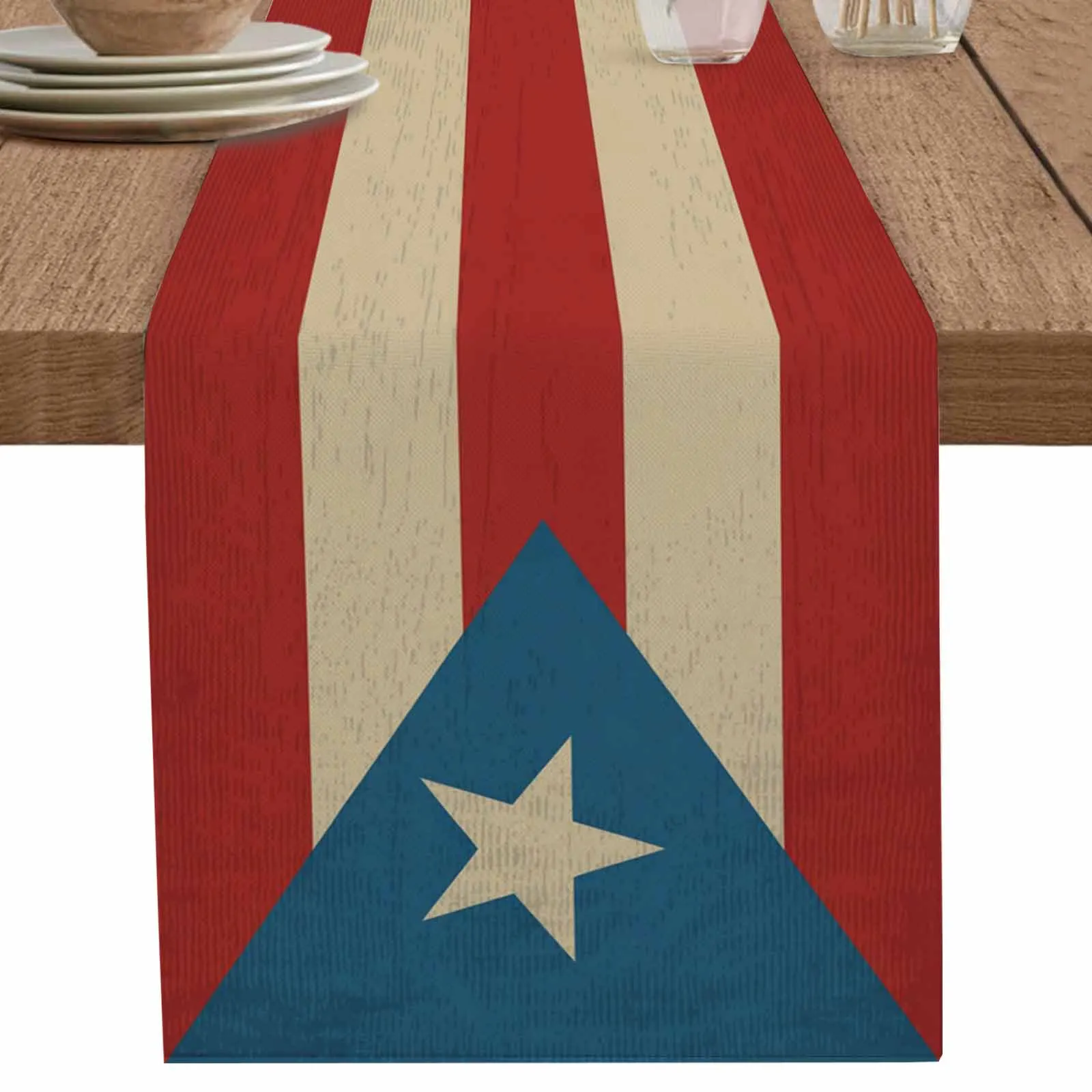

Vintage Puerto Rico Flag Table Runner Party Polyester Table Cover for Home Dining Decoration