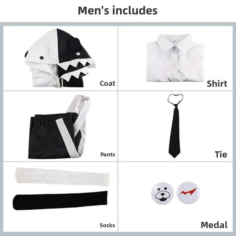 Monokuma Danganronpa Cosplay Set - Black White Bear Costume, Halloween Stage Carnival Outfit Unisex
