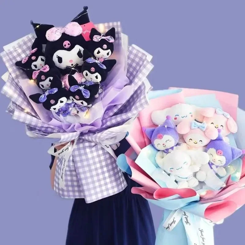 Girly Heart Kuromi Anime Kawaii Sanrio Lovely Doll Bouquet Sanrio Cute Cartoon Ins Flower Birthday Gifts Toys for Kids