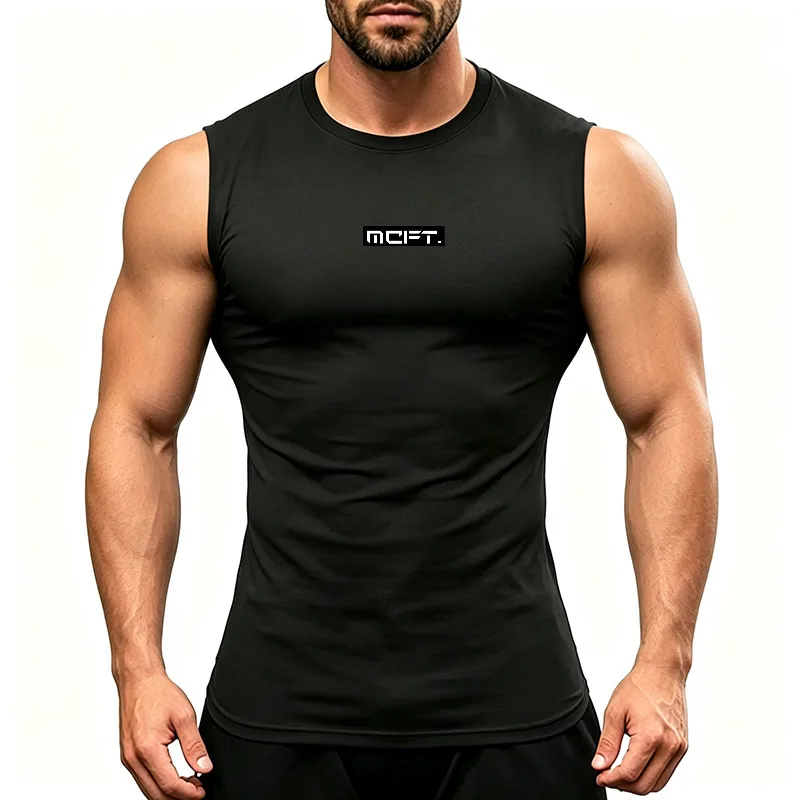 Men's Quick-drying Running Vests Sleeveless Fitness Shirt Muscle Bodybuilding Sportswear Breathable Fitness Train Summer T-shirt