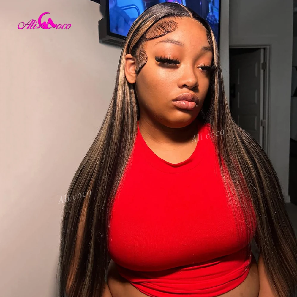 13x6 Drawstring Honey Blonde Highlights Straight Glueless Wig 13X6 Lace Frontal Preplucked Wig 13x4 Lace Front Human Hair Wigs