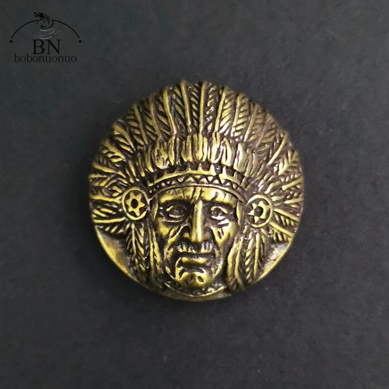 North America Indian Skull Head Rivet Connector Decoration Button Retro Brass DIY Leather Blet Wallet Garment Buckles with Screw