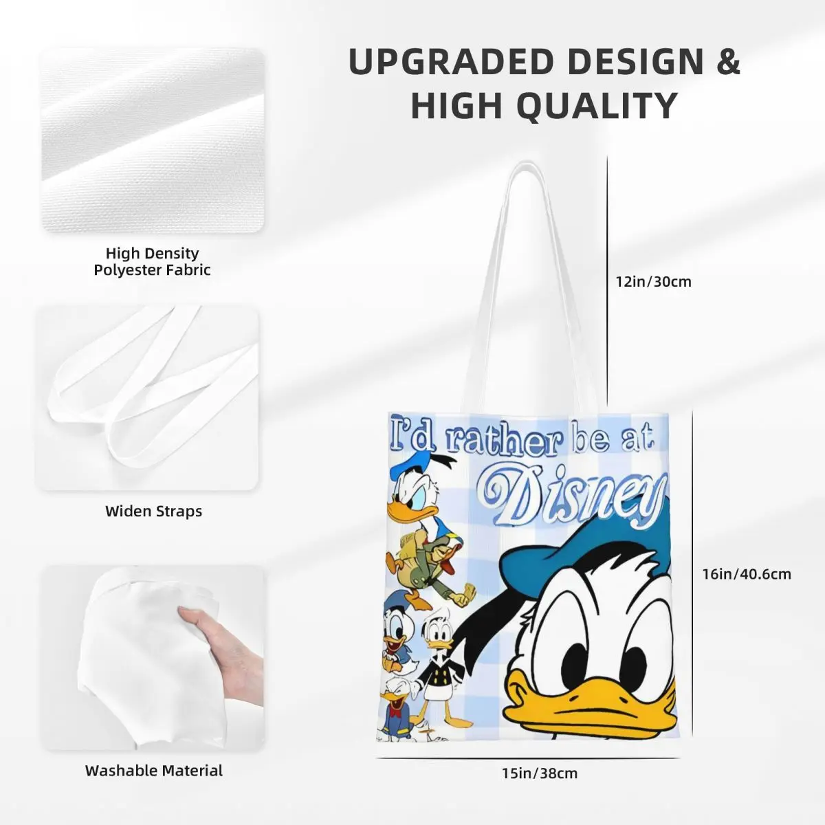 Mickey e amigos sorte pato donald sacolas mulheres bolsa de lona faculdade bolsa de ombro reutilizável saco de compras