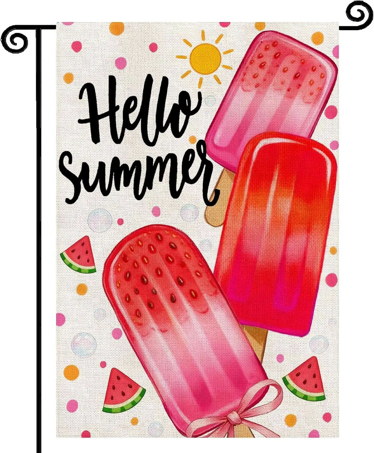 Hello Summer Flag Popsicles Garden Flag 12x18 Inch Double Sided Pink Ice Cream Summer Farmhouse Holiday Outdoor Decoration ﻿ AAS