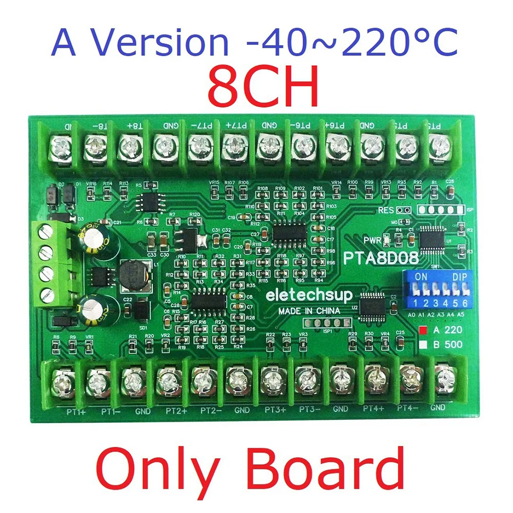 8CH RS485 PT100 RTD RS485 Temperature Sensor Acquisition Module Modbus Rep NTC K Thermocouple 8-30V PTA8D08 -40℃ to 500℃