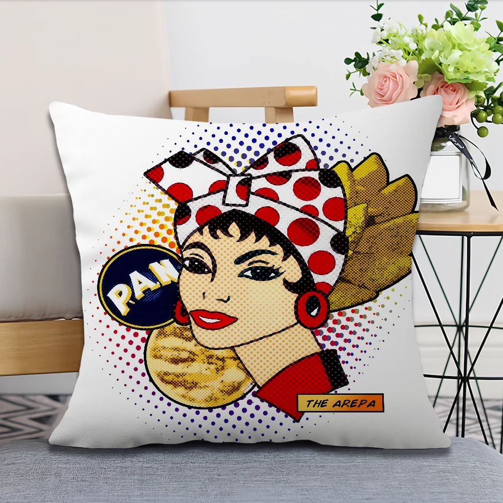 1pc Venezuela Pop Art Latin American Woman Pillow Cover, Polyester, 2-Sided 2D HD Print, Living Room Bedroom Sofa Decor, Retro A