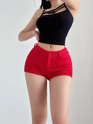 Red Fashion Sexy Women Shorts 2024 New American Spicy Girl Super Shorts Low Waist Hot Summer Fashion Sweet Shorts VEB7