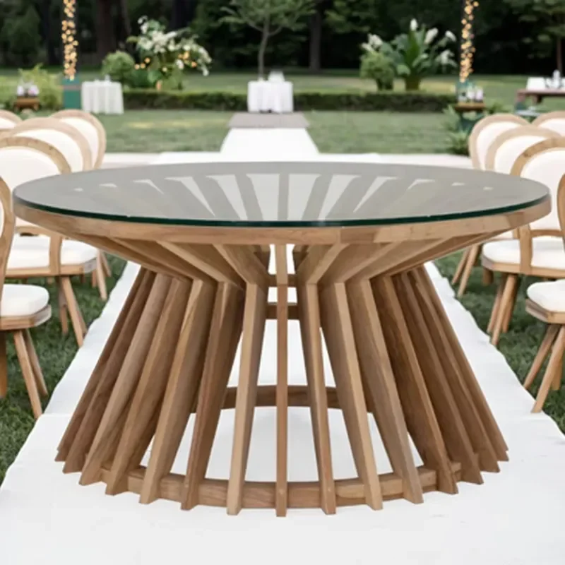 Custom Design Modern Wedding Furniture Solid Wood Base Round Event Coffee Side Table with Glass Top