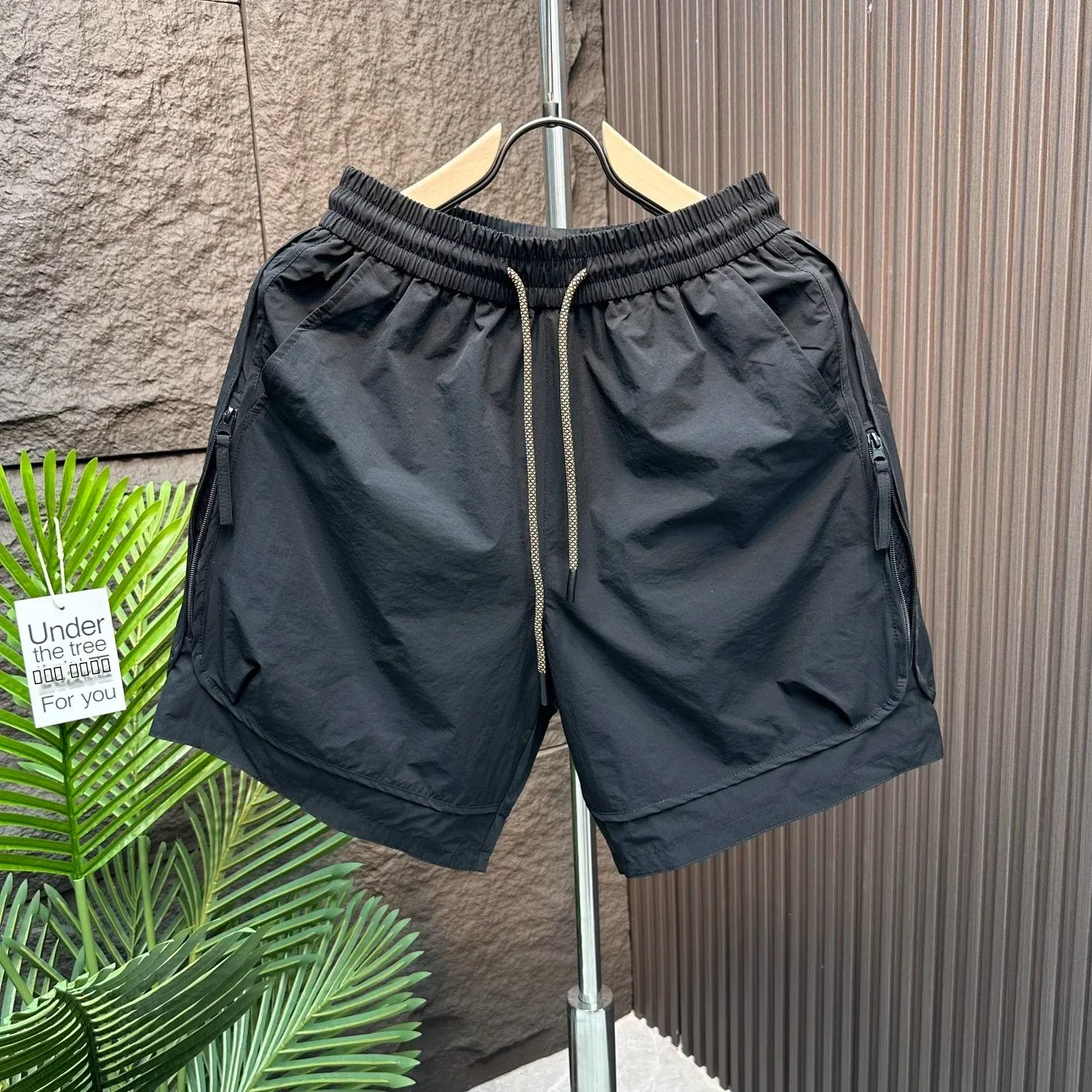 

Мужские летние шорты из ледяного шелка с декоративной молнией, быстросохнущие, тонкие, повседневные, рабочие, прямого кроя, молодежные, длиной до колена