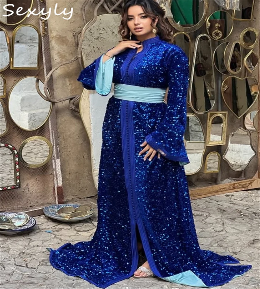 Ramadan Kaftan Royal Blue Evening Dress Moroccan Takchita Islamic Muslim Prom Dress Dubai Arabic Formal Birthday PartyCustomized