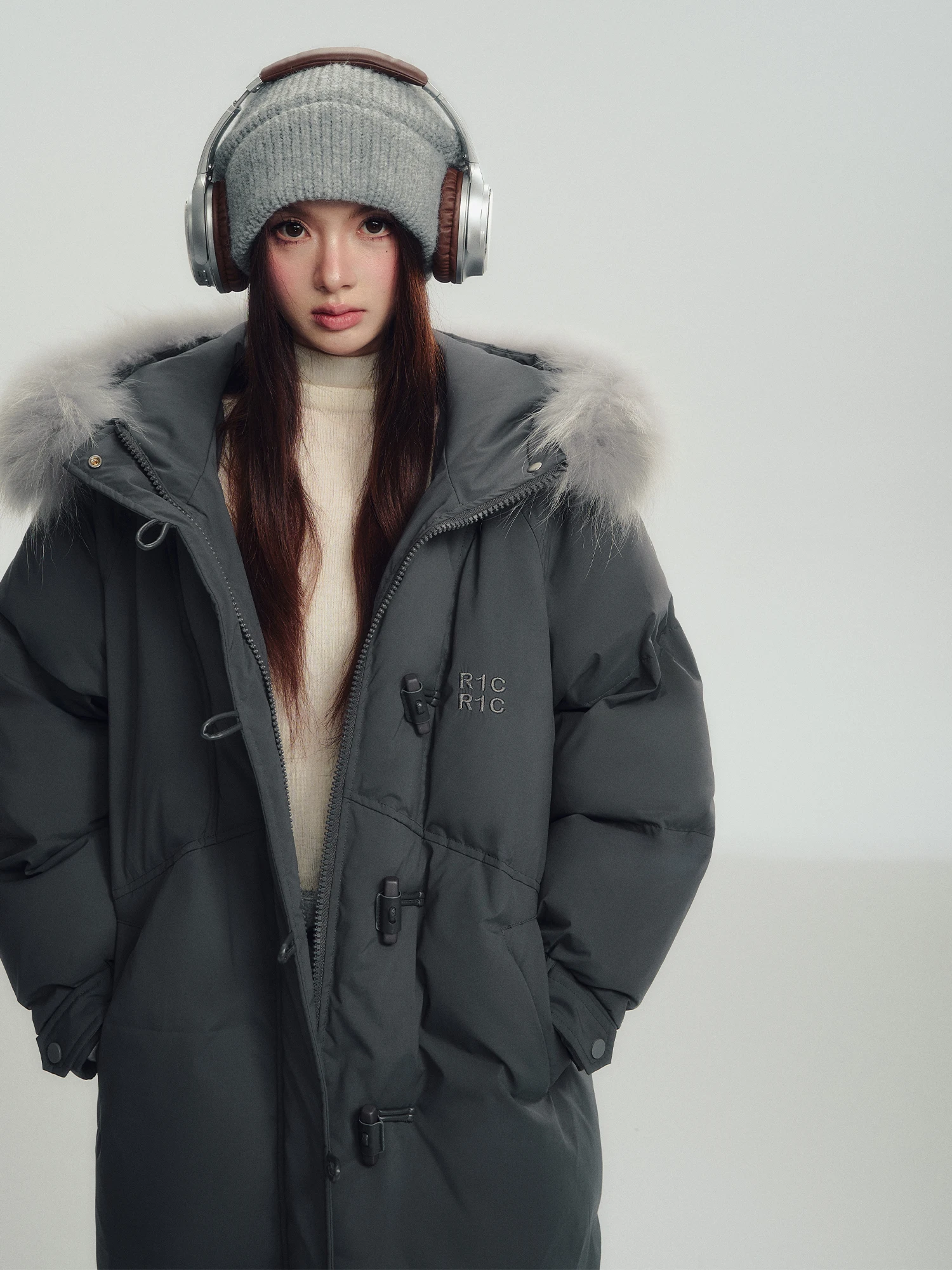 

Женское зимнее пальто RECOIN RC с длинным воротником из кроличьего меха, утепленное пухом, теплое, для повседневной носки, из полиэфирного волокна