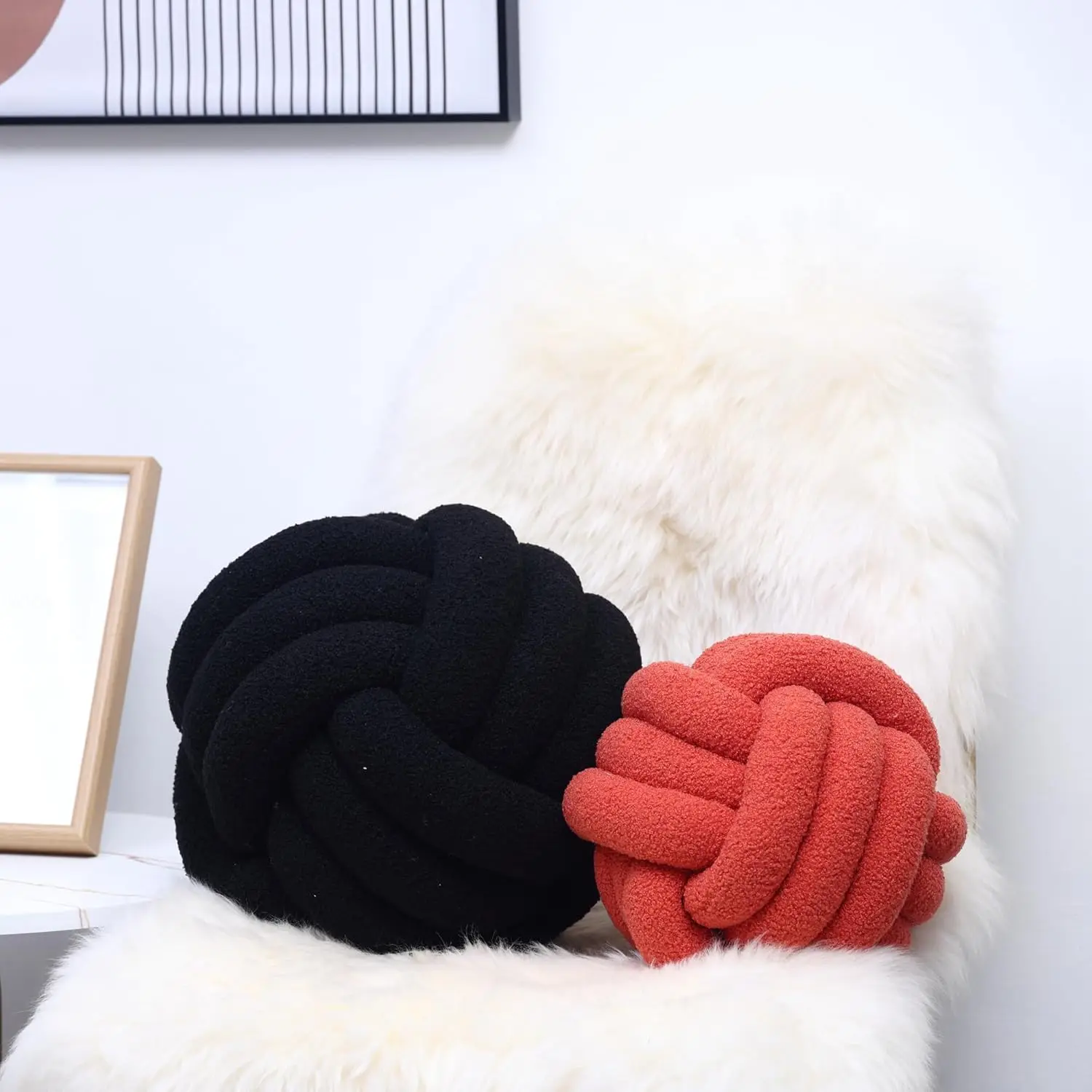 Schwarz Rot Knoten Kissen Ball Weiches Zuhause Dekoratives Rundes Dekokissen Handgemachtes geknotetes Plüschkissen Weihnachtsgeschenk Kissen Kissen