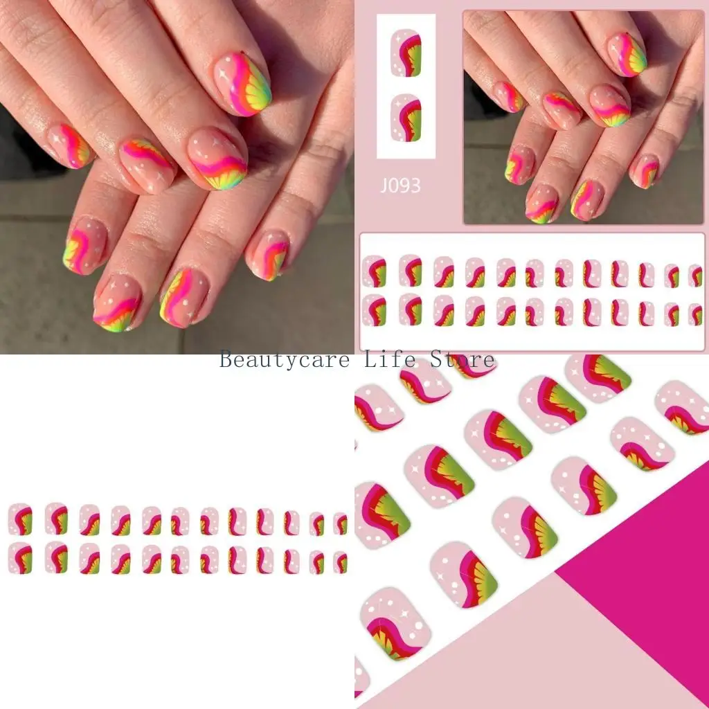 

652c 24pcs Square Press на глянцевом глянцевом дизайне французский фальшивый фальшивый фальшивый гвоздь, искусственные гвозди на