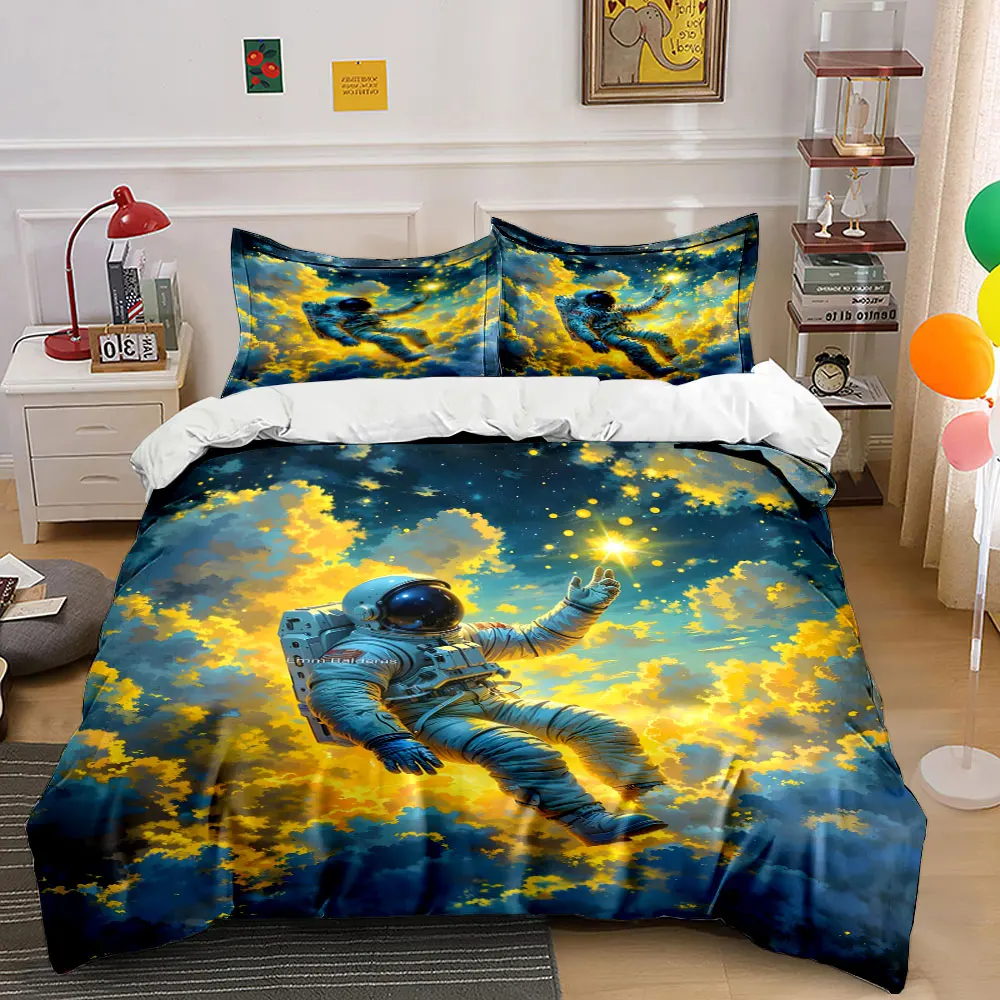 Astronaut floating amid vibrant nebulae Print Bedding set 3PC 1 duvet cover 2 pillowcases adult and children bedding set