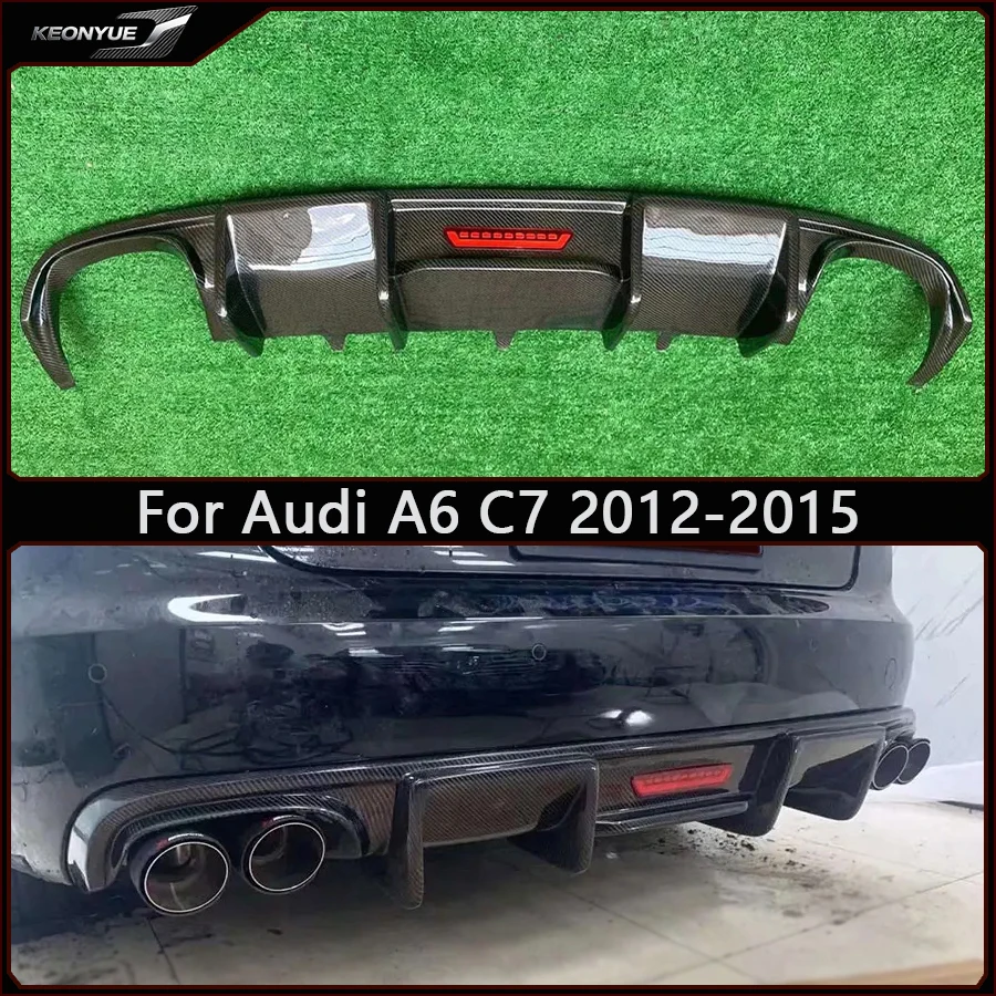 Carbon Fiber Back lip For Audi A6 C7 KB Style With lights Car Rear Bumper Diffuser Splitter Spoiler Car Accessories body kit