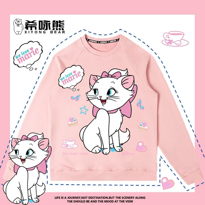 

Mary Cat Joint Hoodie Female Crew Neck Coat Girl Cute Printed Little Man Disney Animation Peripheral Clothes