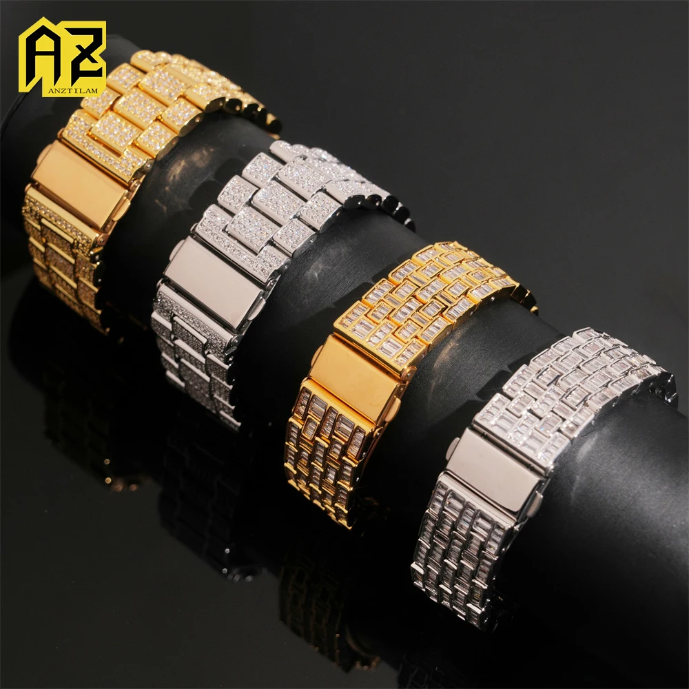 Anztilam Iced Out Baguettes Zircon Watch Band For CAS** Watch Series Brass Colorful Ice Wrist Band Free Shipping