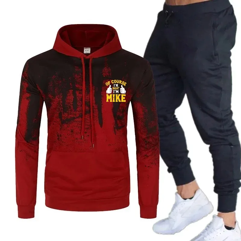 طقم سويت شيرت رجالي بغطاء للرأس مطبوع باللون الأسود من I'm Mike للارتداء والتمرين غير الرسمي #4