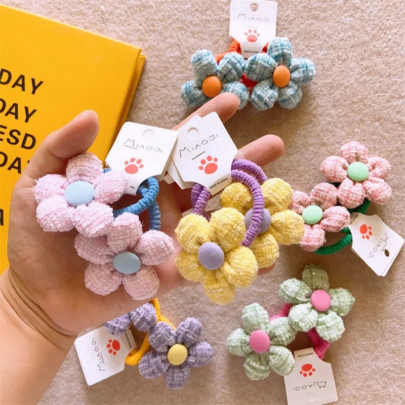 2Pcs/Set Kids Flower Hair Bands For Girl Hair Elastic Fabric Floral Head Rope Baby Rubber Bands Child Hair Ties Hair Accessories