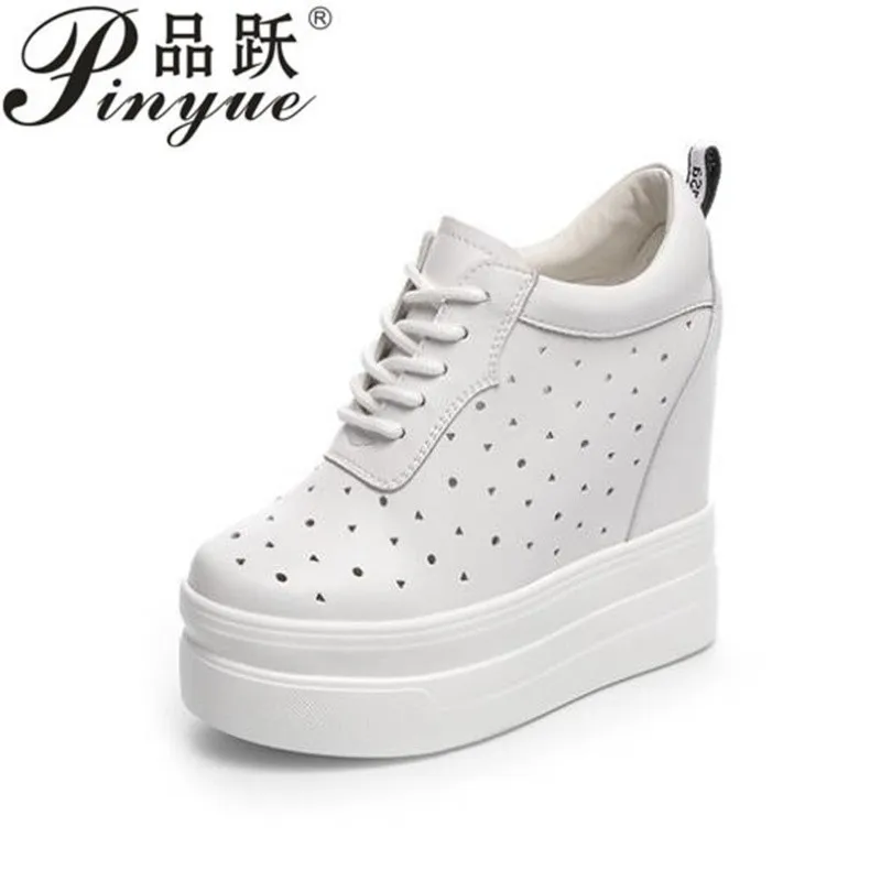 11cm Women Genuine Leather Increased Women's Shoes Fashion Classic Casual Shoes Original Version Heels Hollow Sneakers 34 40