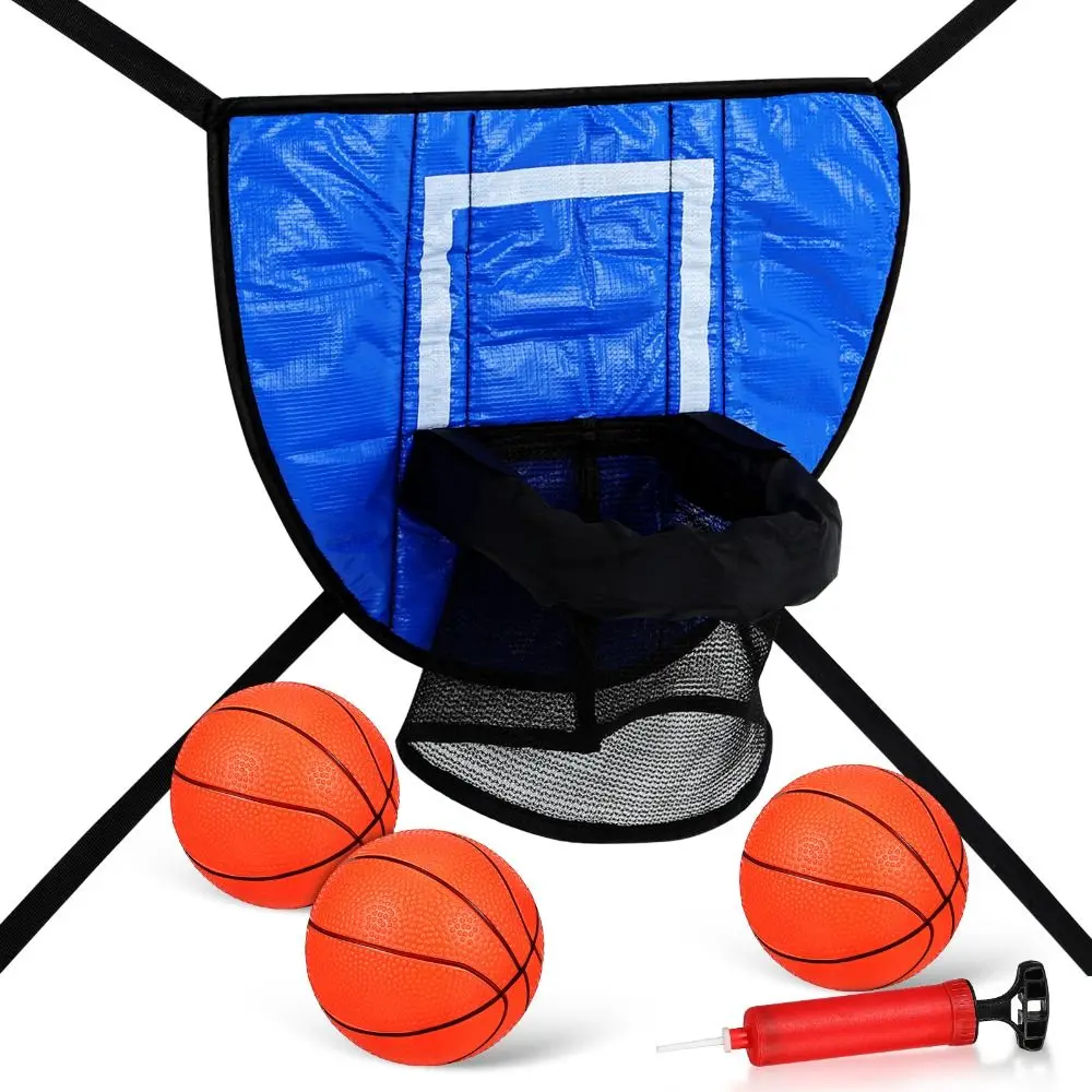 

Foldable Trampoline Basketball Hoop Kit Safety Fun Basketball Training Universal with Pump and Ball Mini Basketball Hoop