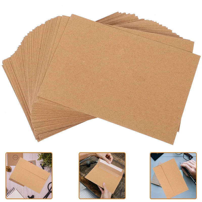 

50Pcs Classical Kraft Blank Paper Envelopes Vintage Gift Card Envelope A4 Greeting Card Envelopes for Wedding Party Invitation