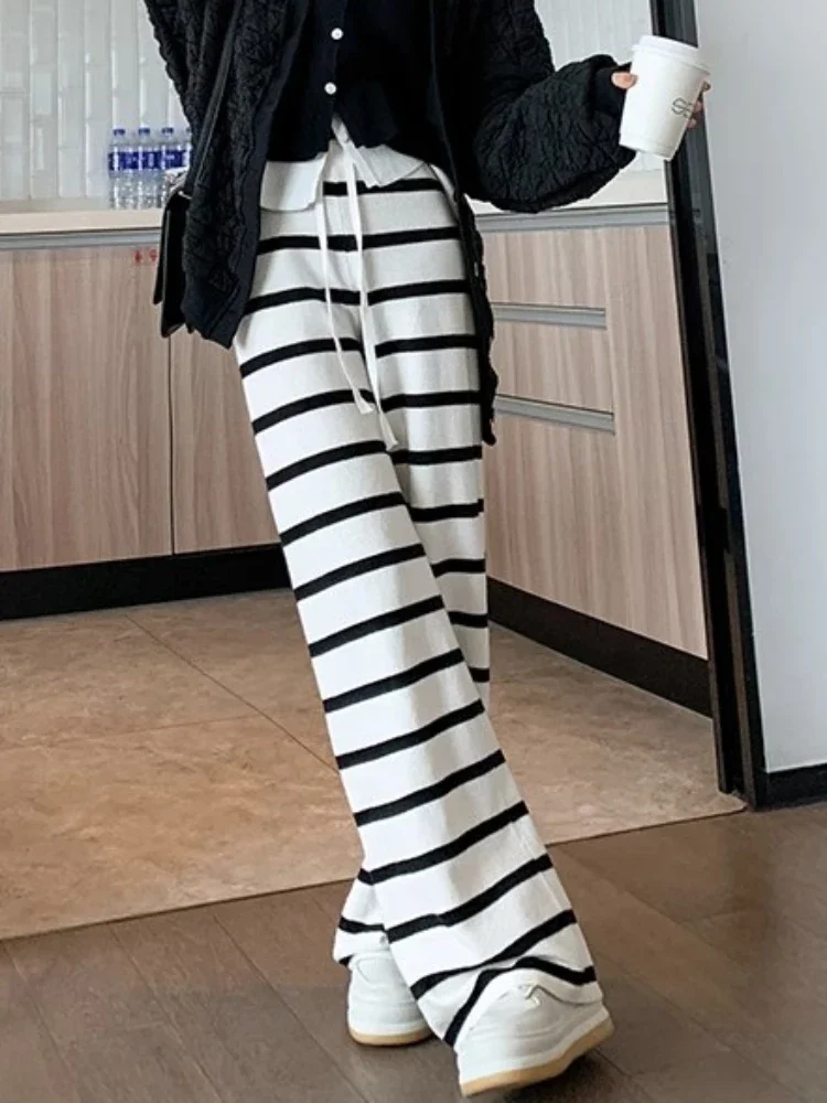 Striped Pants Women Wide Leg Baggy Cozy Spring Summer Leisure Streetwear American Style Simple All-match Schoolgirls Vitality