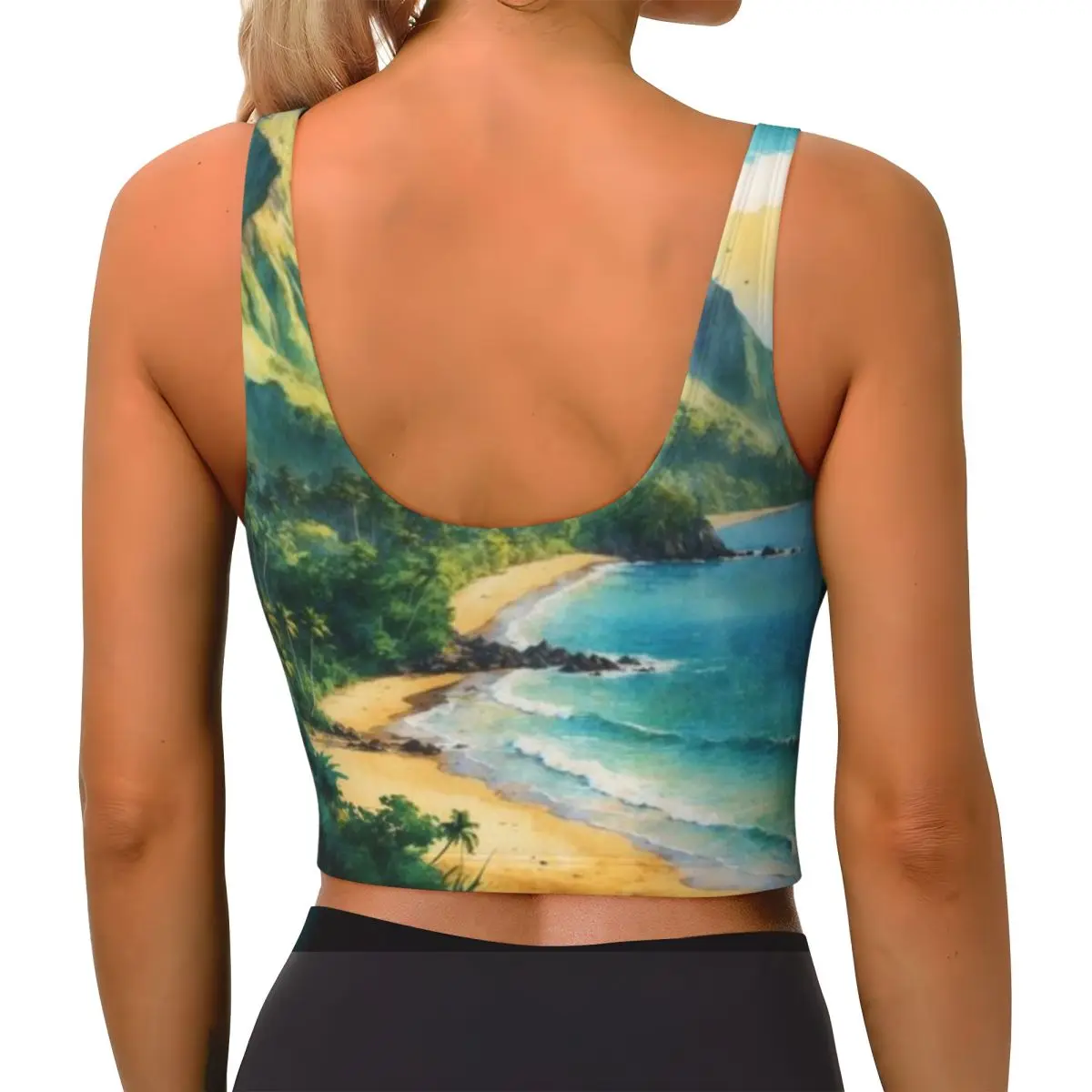 Cutout Fitness Top Hawaii Volcanoes National Park Postcard Vintage Retro Travel Volleyball Practice Removable Pad Top