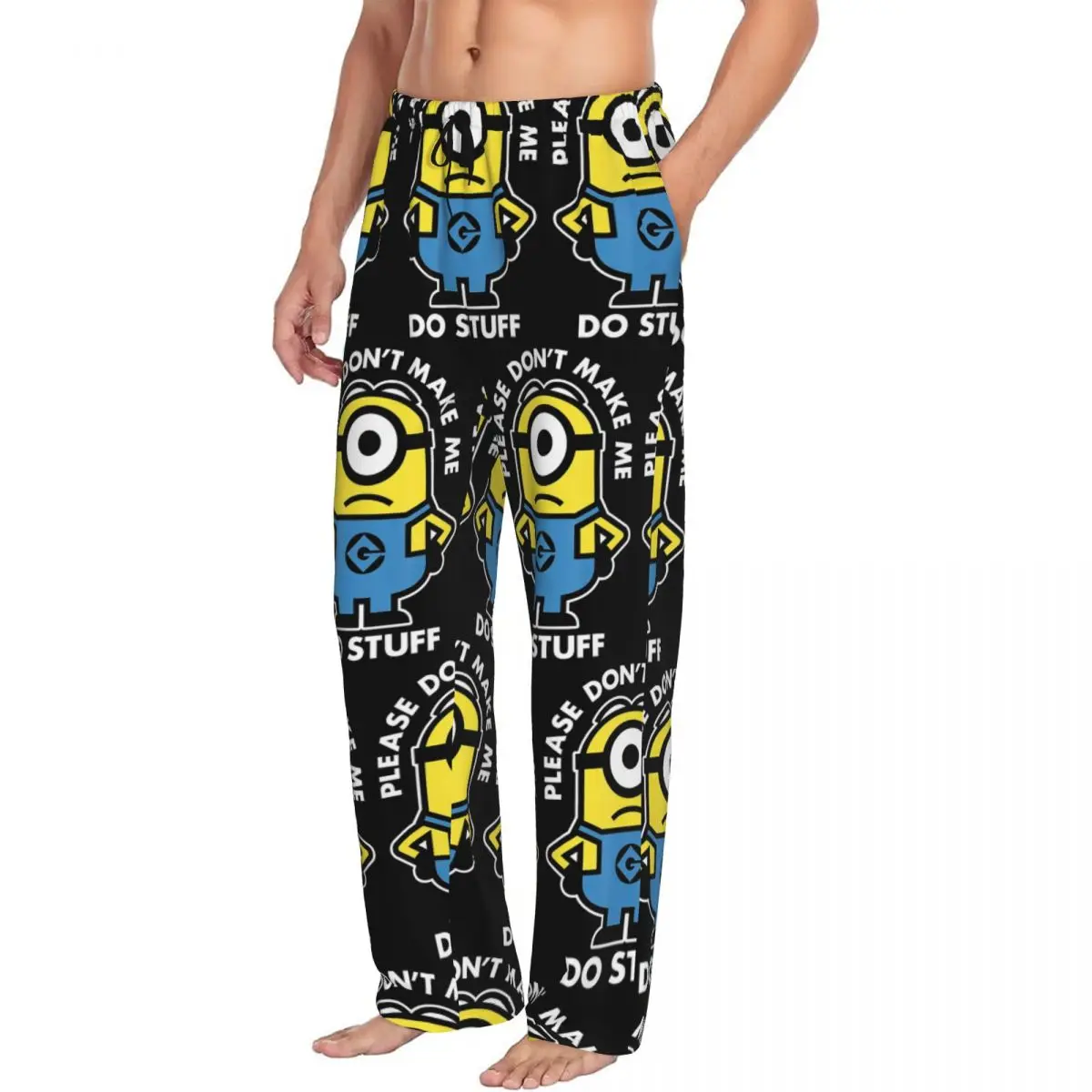 Custom Cartoon Animation Minions Pajama Pants Men\'s Lounge Sleep Stretch Sleepwear Bottoms with Pockets