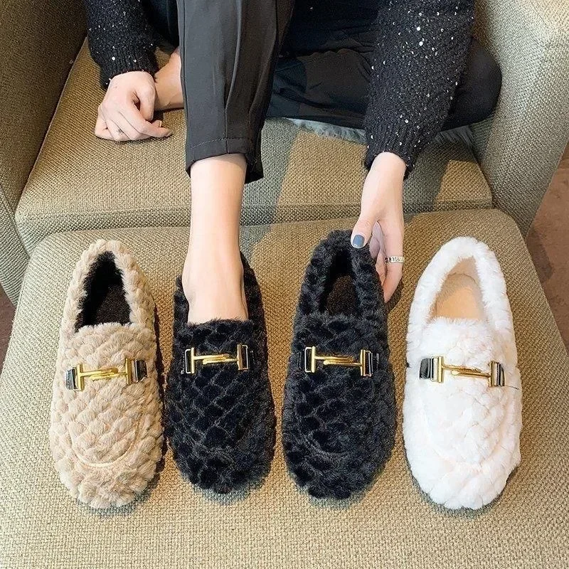 2025 Designer Luxury Lambswool Winter Cotton Shoes Women Loafers Warm Plush Comfy Curly Sheep Fur Flats Casual Mocasines Mujer