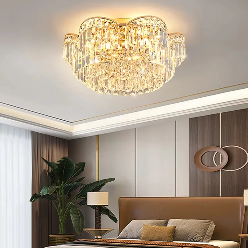 New Gold Luxury 2024 LED Ceiling Chandeliers for Living Room Modern Crystal Hanging Lamp for Ceiling Home Decor Lustre Lighting