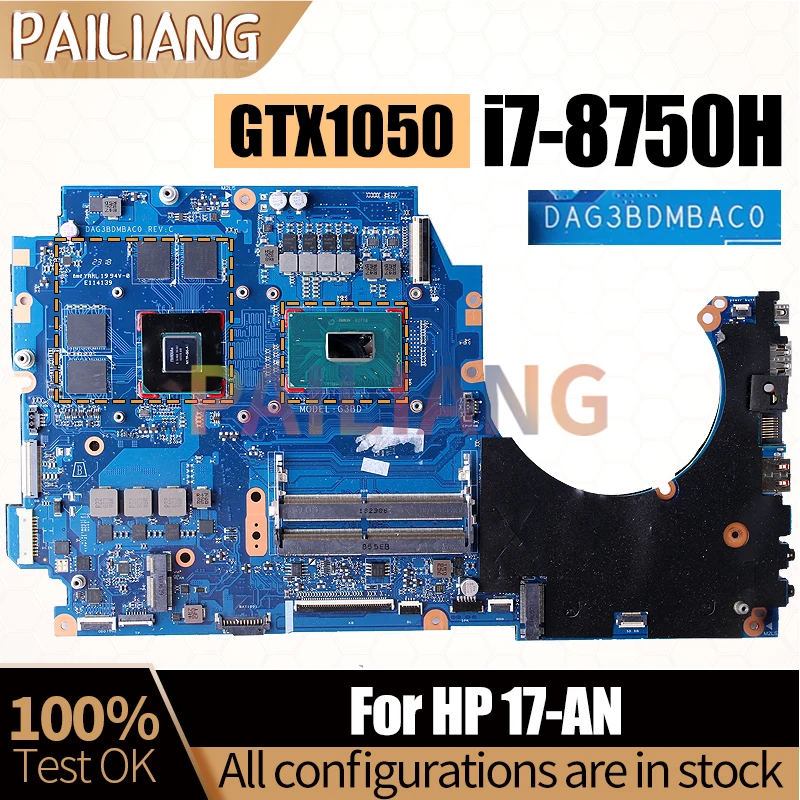 For HP 17-AN Notebook Mainboard DAG3BDMBAC0 SR3YY i7-8750H GTX1050 N17P-G0-A1 Laptop Motherboard Full Tested