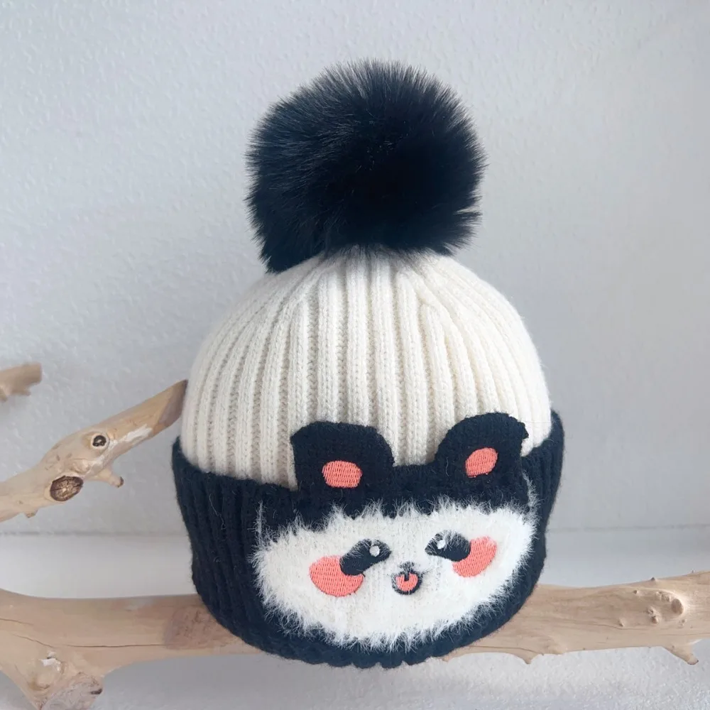 

Cutte Cartoon Knitted Pompon Hat Windproof Thickened Beanies Cap Keep Warm Winter Baby Hats for Kids
