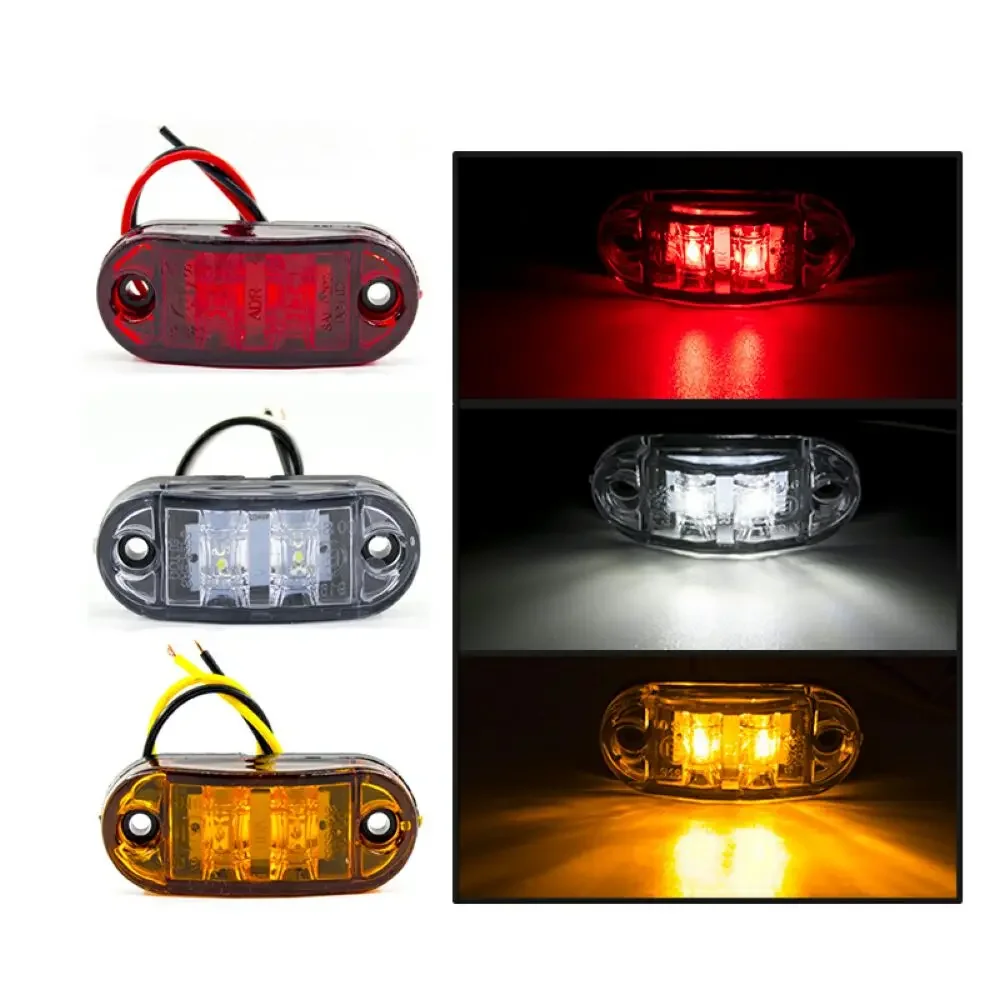 ATVOV 2pcs 12V 24V 2 LED Oval Clearance Side Marker Tail Warning Lamp Light Trailer Car Truck Lorry Amber Red White