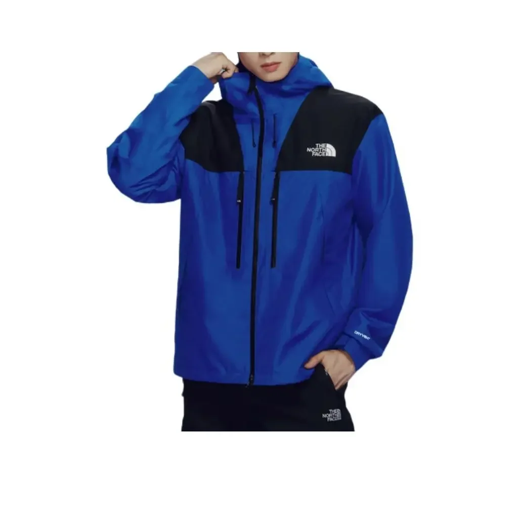 THE NORTH FACE Mountain Peak Logo Embroidered Paneled Zipper Hooded Long Sleeve Jacket Mens Dark Blue Outdoor Casual